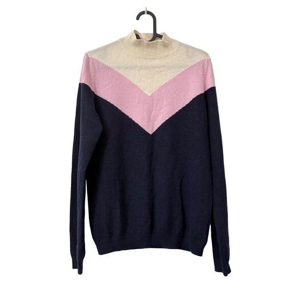 Ines De La Fressange  Uniqlo Multicolor Chevron Cashmere Mock Neck Sweater M - Picture 1 of 5